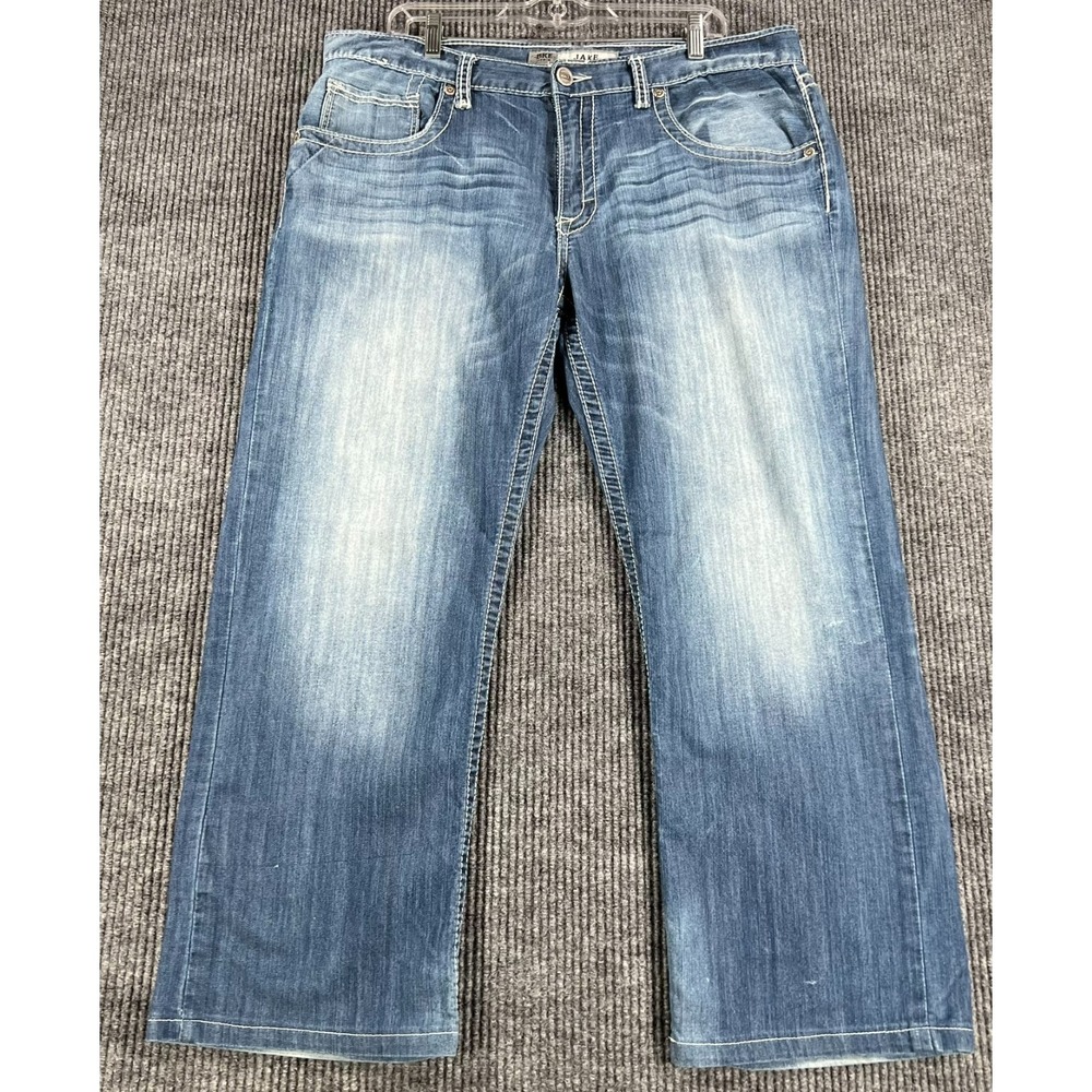 BKE Jake Jeans Mens Size 36x30 Regular Light Blue Wash Distressed Casual Stretch